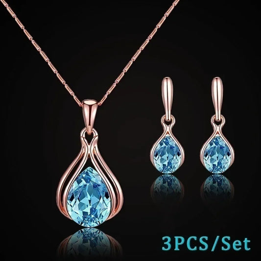 3pcs/set fashion women's blue and green drop necklace earrings set