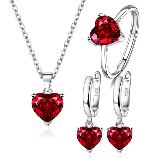 925 Sterling Silver Jewelry Sets For Women Heart ,Ring Earrings Necklace