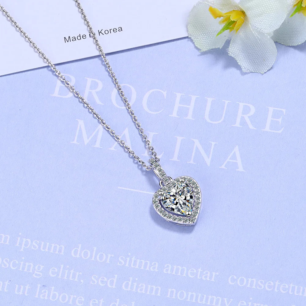925 Sterling Silver Zircon Heart Necklaces For Women