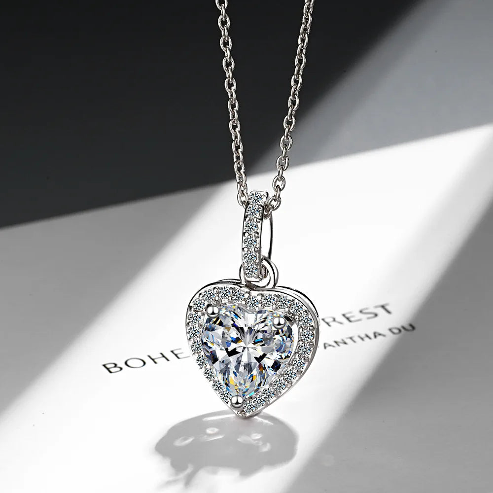 925 Sterling Silver Zircon Heart Necklaces For Women